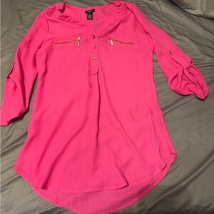 Rue21 Vibrant Pink Blouse with Gold Zipper Details
